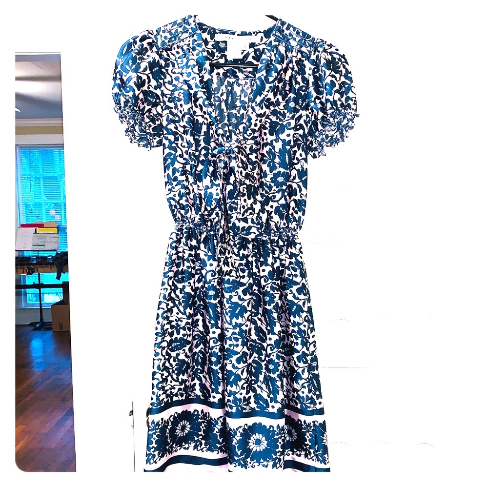 Max Studio pink and blue short sleeve print dress